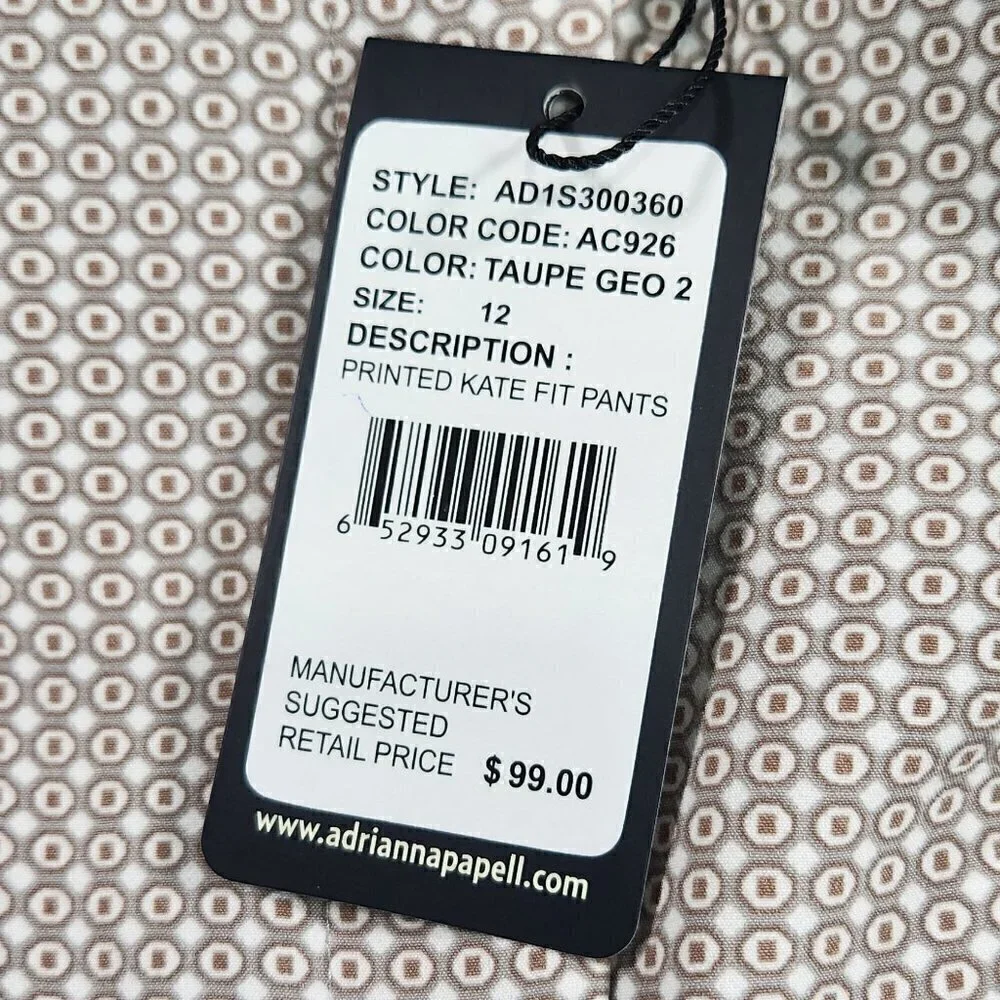 🆕Adrianna Papell Printed Kate Fit Pants Size 12      Lot A